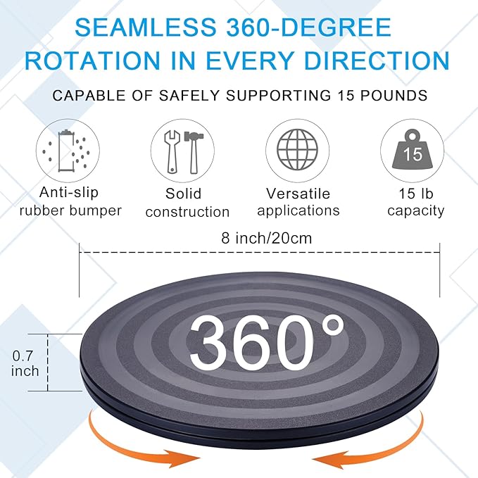 8 Inch Lazy Susan Turntable Organizer 3Pcs, Eichzer Premium Heavy Duty Rotating Swivel Stand with Steel Ball Bearings for Model/Rotating Plants/Crafts Stand/TV/Monitor/Laptop (360˚ Rotation)