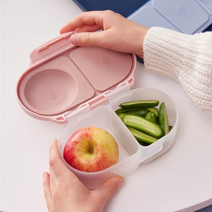 b.box Snack Box - Leakproof Mini Bento Box for Kids & Toddlers, 2 Compartment Snack Containers for Kids, Lunch Containers, Dishwasher Safe, BPA Free, PFAS Free, Ages 4m+, 1 3/4 Cup - Blush Crush