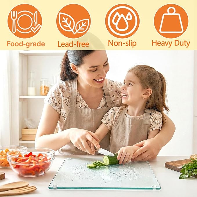 Hacaroa 6 Pack Tempered Glass Cutting Board for Kitchen, 8/10/12 Inch Square Chopping Board with Rubber Feet, Clear Non-slip Countertop Protector Pallette Mat, Heat Resistant, Easy to Clean, 3 Sizes