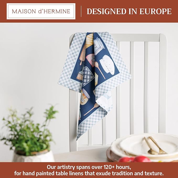 Maison d' Hermine Cloth Napkins Set of 4 100% Cotton Everyday Reusable Square Napkins Cloth Washable Dinner Party Wedding Restaurant Gifts for Mothers Day Spring/Summer (Let's Bake, 18" x 18")
