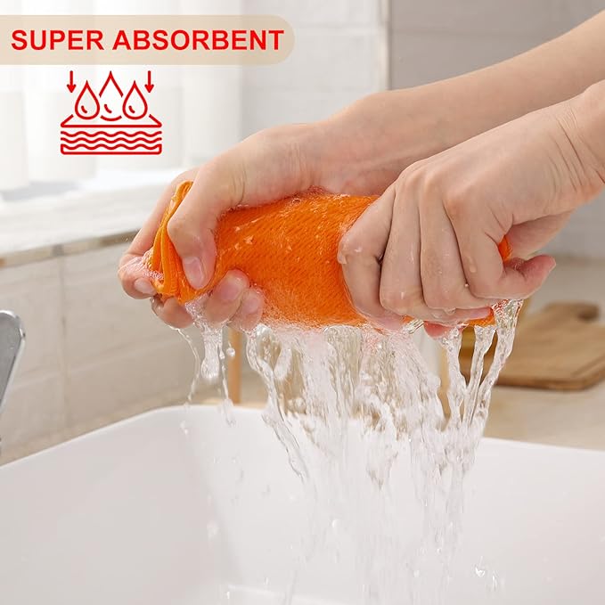 Kitinjoy 100% Cotton Waffle Weave Kitchen Hand Towels (13 x 28 Inches, Orange), 4-Pack Super Soft and Absorbent Dish Towels for Drying Dishes