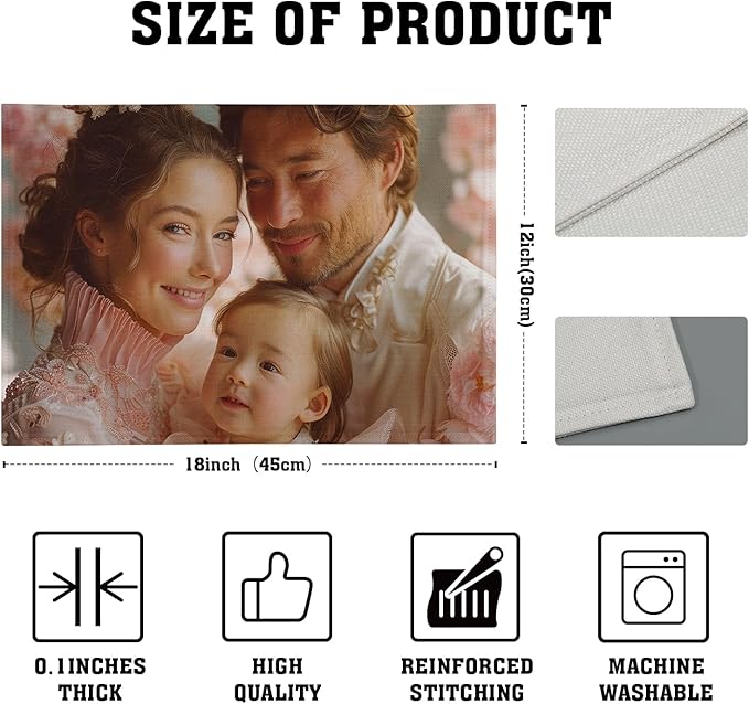 Custom Placemat Set of 4,Personalized Photo Table Mat 12×18 Inch Washable Heat Resistant Design Your Image Text Place Mat for Party Kitchen Dining Home