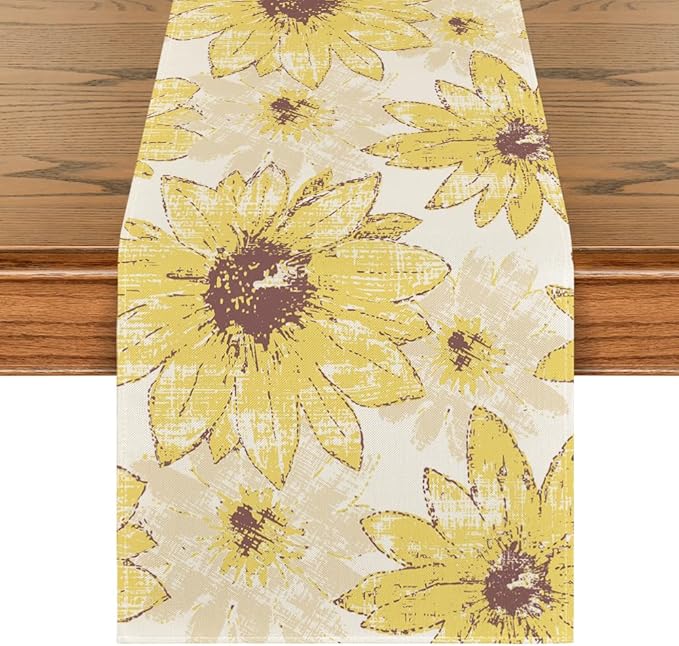 Artoid Mode Yellow Retro Daisy Spring Table Runner, Seasonal Vintage Kitchen Dining Table Decoration for Home Party Decor 13x72 Inch