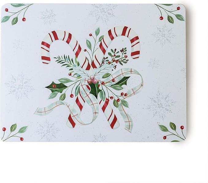 Benson Mills Cork Placemats Set of 4, Thick Cork Place Mats for Kitchen and Dining Tables, Easy Clean Table Mats for Christmas, Winter and Holidays (12" x 16" Rectangular Set of 4, Festive Candy Cane)