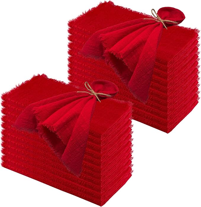 24Pack Red Cloth Napkins 17x17Inch Red Napkins Cloth with Fringe Soft Cotton Cloth Napkins Washable Rustic Dinner Napkins Cloth for Wedding Party Dinner Table