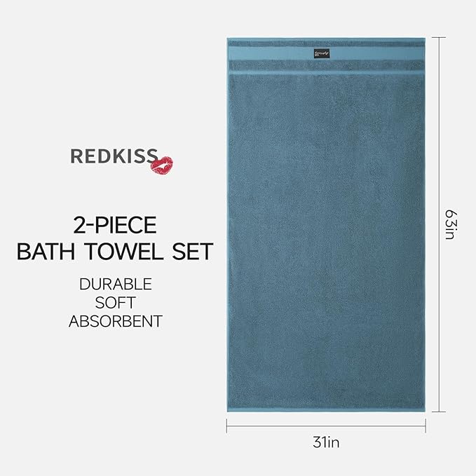 REDKISS 4 Pack Large Bath Towels Set, 100% Cotton, 31x63 in, Heavyweight 760G, Highly Absorbent & Quick Dry, Super Soft Luxury Towels for Bathroom,Hotel Collection - Blue