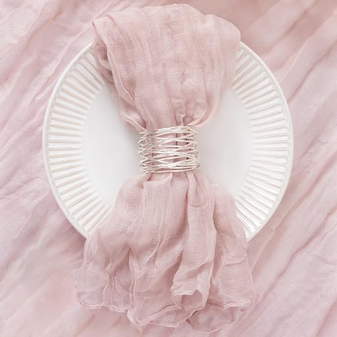 DeZerlor 12 Pack Pink Cheesecloth Napkins Spring Cloth Napkins Set of 12 Pale Pink Dinner Napkins Bulk 21x21 Inches for Wedding Bridal Shower Baby Shower Parties