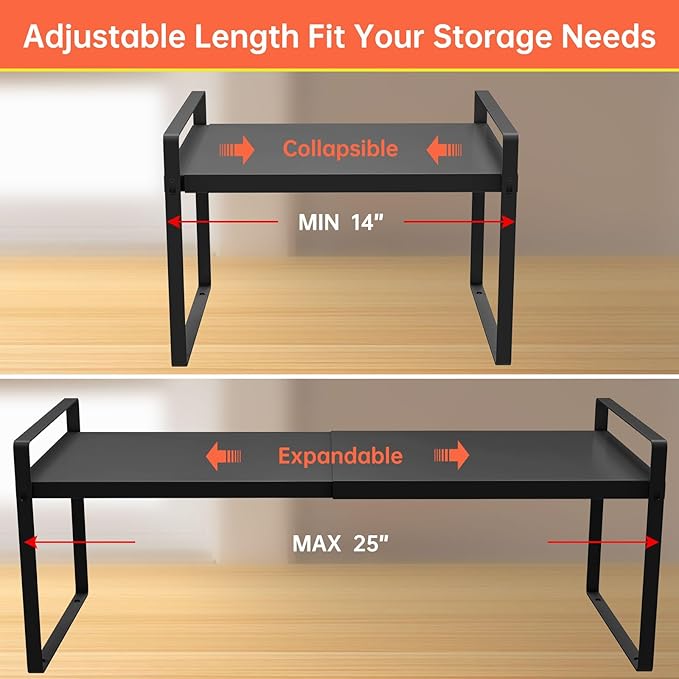 Expandable Cabinet Shelf Organizer Rack，Kitchen Cabinet Shelves 11 Inch Deep，Adjustable Storage Shelves，Pantry Shelf(1 Pack)