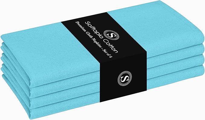 Ocean Blue Cloth Napkin 100% Cotton, 17x 17 Inches, Table Napkin for Dining, Lunch, Cocktail, Decorative Washable Napkins for Spring, Baby Showers, Easter - Aqua Blue (Set of 4)