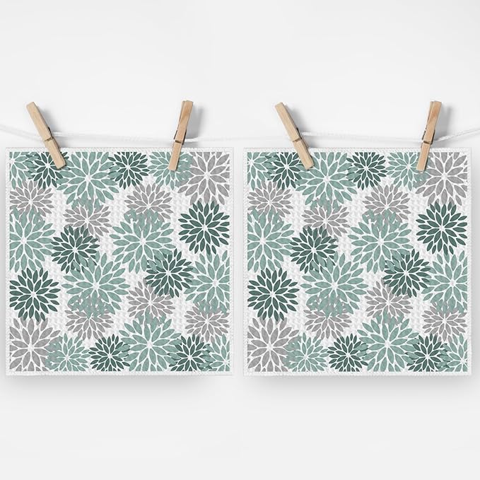 Artoid Mode Green Dahlia Floral Kitchen Dish Cloths, 12x12 Inch Quick Dry Microfiber Dishcloths for Kitchen Premium Dish Rags Set of 2