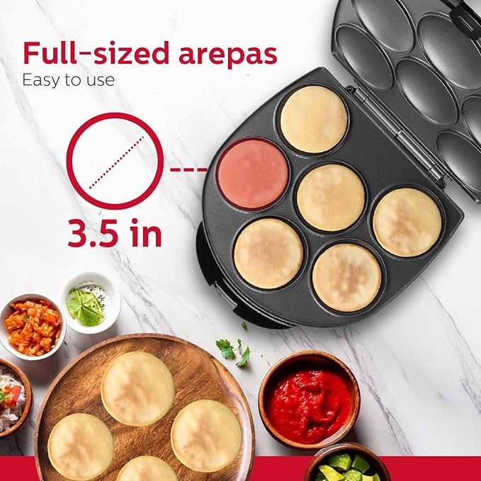Holstein Housewares Non-Stick 6-Section Multi-Food Maker - Arepas, Mini Pancakes, Corncakes and More - Black,12 Inch