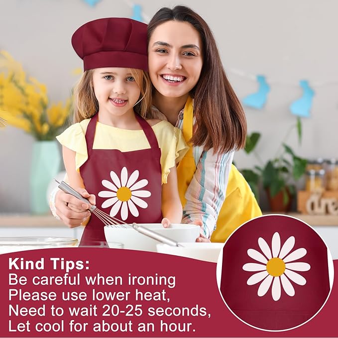 Kids Apron and Chef Hat Set Children Apron Adjustable with 2 Pockets Children Chef Painting for Cooking Baking