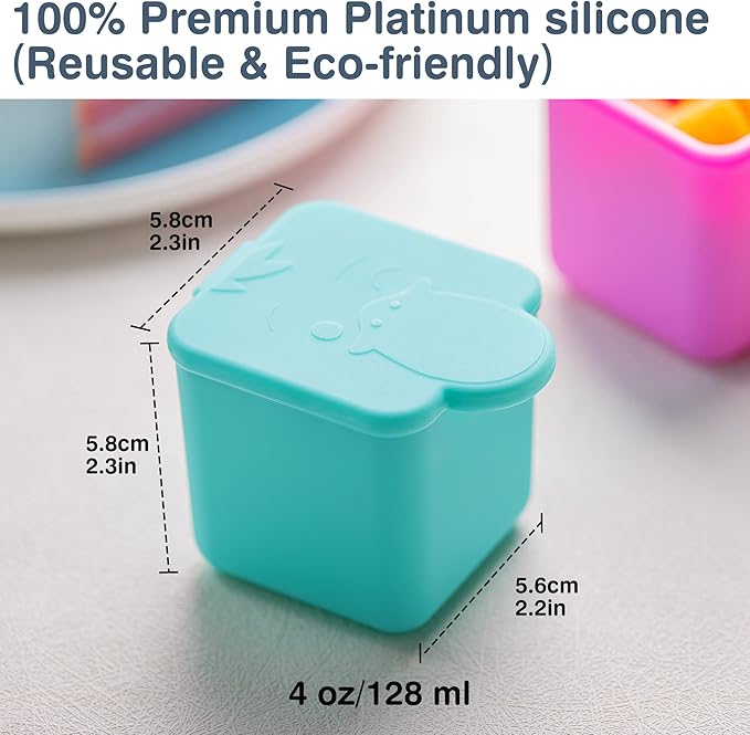 Homotte Leakproof Dips Containers Compatible with Omie Lunch Box, 2x 4 oz Salad Dressing Container To Go, Small Silicone Snack Condiment Container with Lids for kids (Pink/Teal)