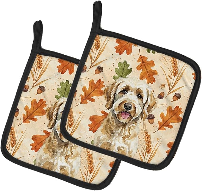 Caroline's Treasures Labradoodle Heirloom Fall Pair of Pot Holders Pair 7.5x7.5 Quilted Insulated Hot Pads Decorative Kitchen Gift Made in USA