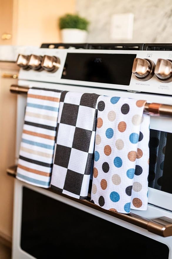 || 3 Pack Double Sided || Kitchen Towels || Dish Towels || Highly Absorbent || Hanging Loop || Dish Cloths || Modern || Designer Prints (dots,Stripes,Checkered)