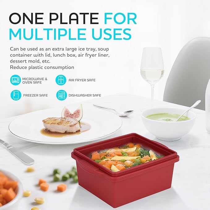 Xomoo 2 Cup Silicone Freezer Trays with Lids, Silicone Soup Freezer Molds - Leakproof, BPA-Free, Stackable, Microwave & Dishwasher Safe, Perfect for Soups, Sauces, Meal Prep, and Baked Goods - 4 Pack