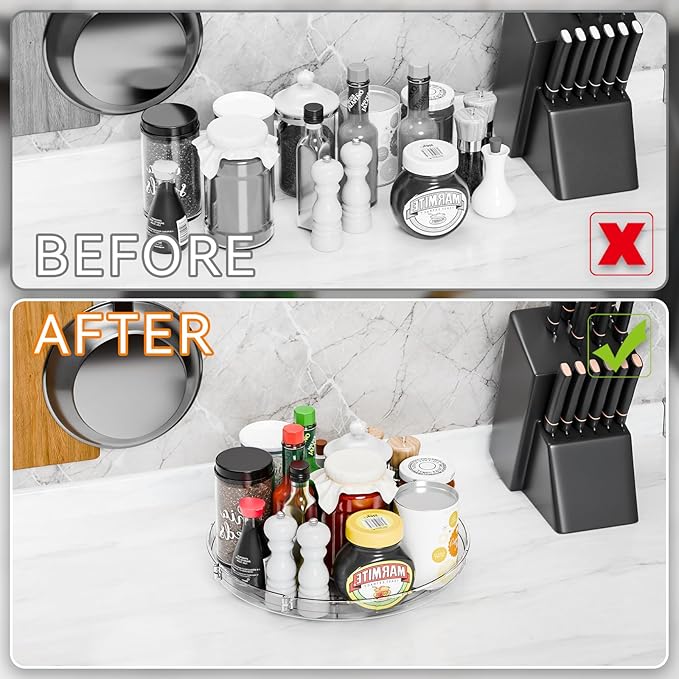 12" W Acrylic Clear Lazy Susan Turntable for Cabinet,Kitchen Countertop,Refrigerator and Pantry Organization Storage,1 Tier Small Spinning Organizer for Vitamin,Medicine,Spice Rack & Organization