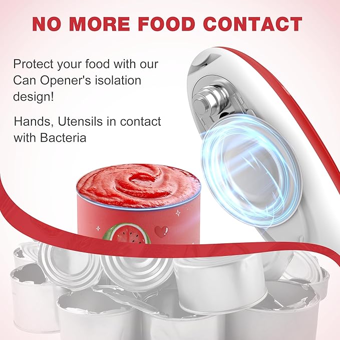 Electric Can Opener, Food Safe Automatic Can Opener with Smooth Edge, Open Your Cans with A Simple Press of Button, Can Opener Electric Kitchen Gifts for Seniors and Arthritis (Red)