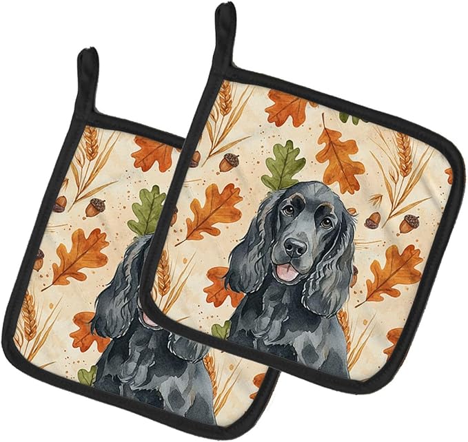 Caroline's Treasures Black Cocker Spaniel Heirloom Fall Pair of Pot Holders Pair 7.5x7.5 Quilted Insulated Hot Pads Decorative Kitchen Gift Made in USA