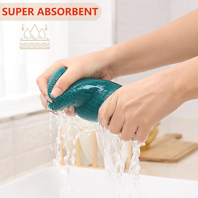 Kitinjoy 100% Cotton Waffle Weave Kitchen Hand Towels (13 X 28 Inches, Teal), 6-Pack Super Soft and Absorbent Dish Towel for Drying Dishes