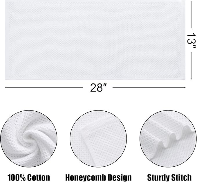 Kitinjoy 100% Cotton Waffle Weave Kitchen Hand Towels (13 x 28 Inches, White), 4-Pack Super Soft and Absorbent Dish Towels for Drying Dishes