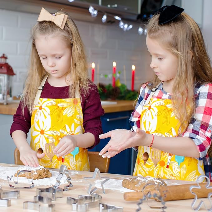 Kids Chef Hat and Apron, Adjustable Kids Aprons with Pocket Girls Boys Kitchen Toddler Aprons for Cooking Baking
