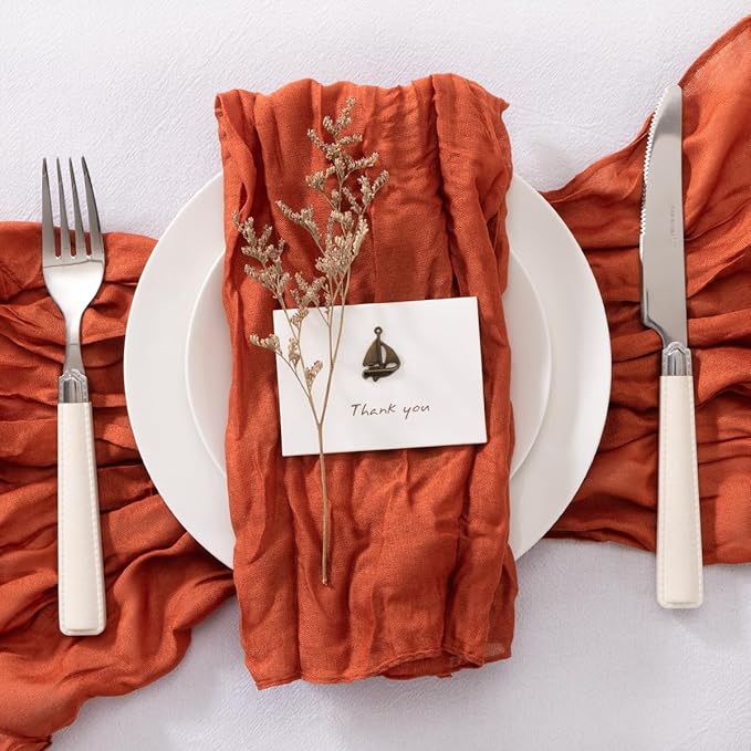 50 Pack Burnt Orange Napkins Cloth Washable Spring Summer Terracotta Cheesecloth Napkins Set of 50 Bulk 21x21 Inches for Wedding Baby Bridal Shower Birthday Dinner Party Decor
