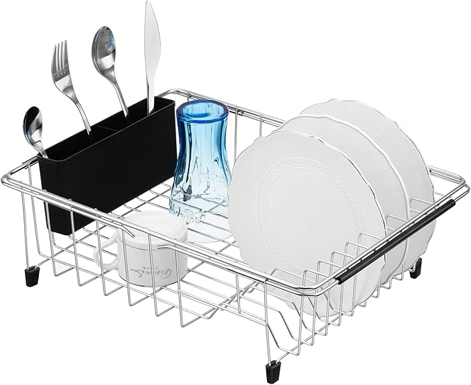 iPEGTOP Cutlery Utensil Silverware Drying Rack Basket Holder with Hooks - Flatware Storage Solution for Kitchen Dish Drainer Dish Drying Rack, Black