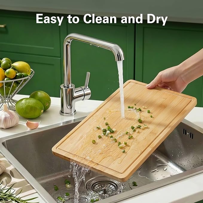Zarler Bamboo Cutting Boards for Kitchen, 4 Piece Durable Wood Cutting Board with Juice Grooves and Handles, Wooden Chopping Board Set for Meal Prep, XL Size, Ideal Kitchen Gift