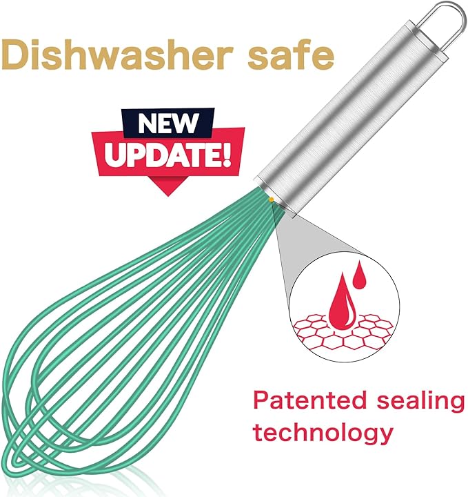 OYV Teal Silicone Whisk, Professional Silicone Whisks For Cooking Non Scratch, Stainless Steel & Silicone Wisk,Plastic Rubber Whisk Tool for Nonstick Cookware Pans, Silicon Wisks Set of 3, Aqua