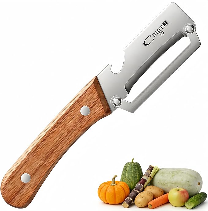 Multi-Functional Premium Vegetable Peeler,Suitable for Fruits,potatoes, Sugar Cane, Pumpkin,carrot peeler，stainless steel Wooden handle peeler Kitcheng tool With bottle opener (1Pcs)