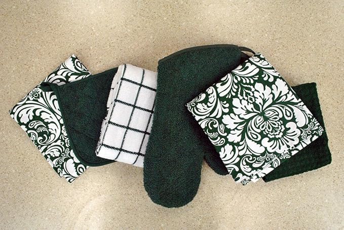DII Basic Terry Collection 100% Cotton Quilted, Oven Mitt, Dark Green, 2 Piece