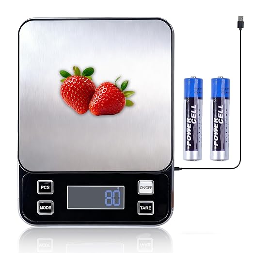 IP67 Waterproof Digital Kitchen Scale, 10kg/22lb Capacity with 0.1g Precision, Kitchen Scales for Food,Rechargeable Battery & 5 Units Conversion for Cooking, Baking - Food Scale