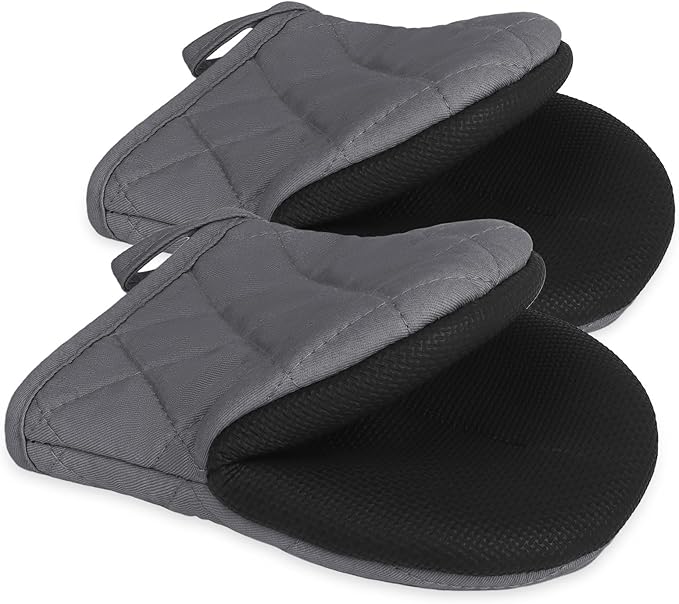 Short Oven Mitts, Heat Resistant 500°F, Silicone Grip Kitchen Gloves, Non-Slip for Baking, Grilling, BBQ, Machine Washable with Hanging Loop, 2-Pack Set, Cement Gray