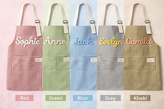 Personalized Apron for Women with Custom Name – Handmade 3D Crochet Corduroy Kitchen Apron with Pocket | Cute Cooking Baking Apron | 20+ Colors | Mother’s Day Gift for Mom