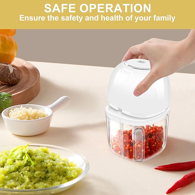 350ML (1.4 Cup) Electric Garlic Chopper, Portable Mini Food Processor, USB Garlic Mincer Masher with 6 Stainless Steel Blade, Rechargeable Vegetable Chopper for Ginger, Chili, Meat, Spices