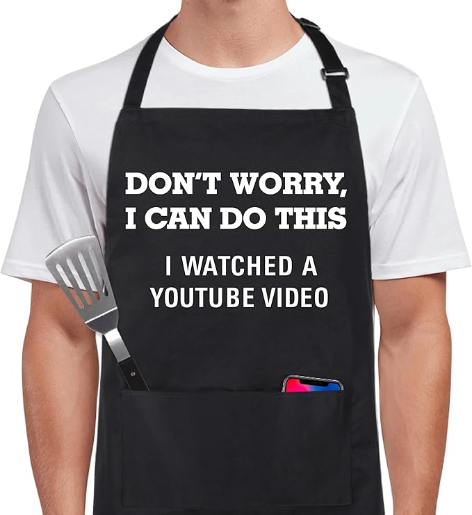Xornis 100% Cotton Funny Apron for Men Women Adjustable Bib Aprons with 2 Pockets Grill Kitchen Cooking BBQ One Size Fits All