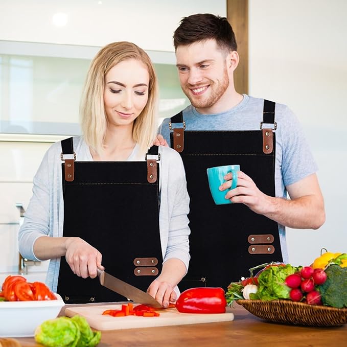 Apron for Men Women, Chef Apron with Adjustable Neck Strap, Heavy Duty Apron with Pockets, for Cooking, Gardening