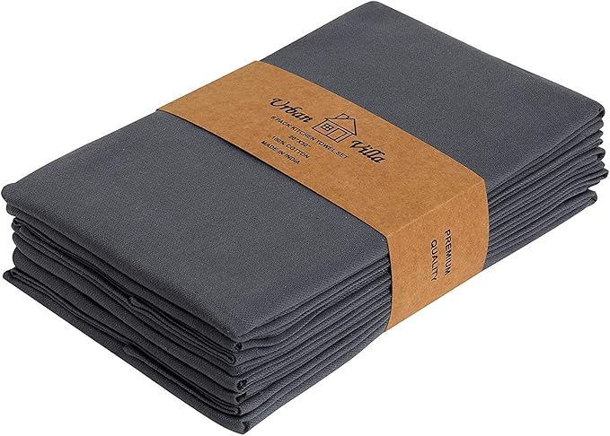 Urban Villa Kitchen Towels 100% Cotton Gray Color Dish Cloths & Dish Towels for Kitchen with Hanging Loop Size 20x30 inches (Set of 6) Highly Absorbent Quick Drying Soft Premium Quality