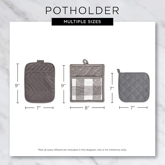 DII Heat Resistant Quilted Cotton Pot Holder Set, Designed with Space to Personalize Allowing a Customized Design, 7x9, French Blue, 3 Count