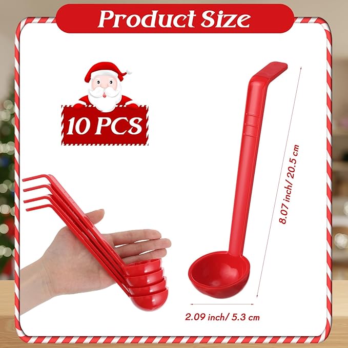Tioncy 10 Pcs 1 oz Small Ladle 7.1 Inches Mini Ladle for Serving Sauce, Soup, Dressing, Punch Bowl, Gravy, Cocktail, Fruit Juices Reusable Plastic Long Handle Spoon for Party Banquets Catering (Red)