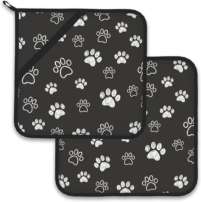 Cute Cat Dog Paw Pot Holder Set of 2,Heat Resistant Potholders Oven Hot Pads for Kitchen Cooking Baking BBQ