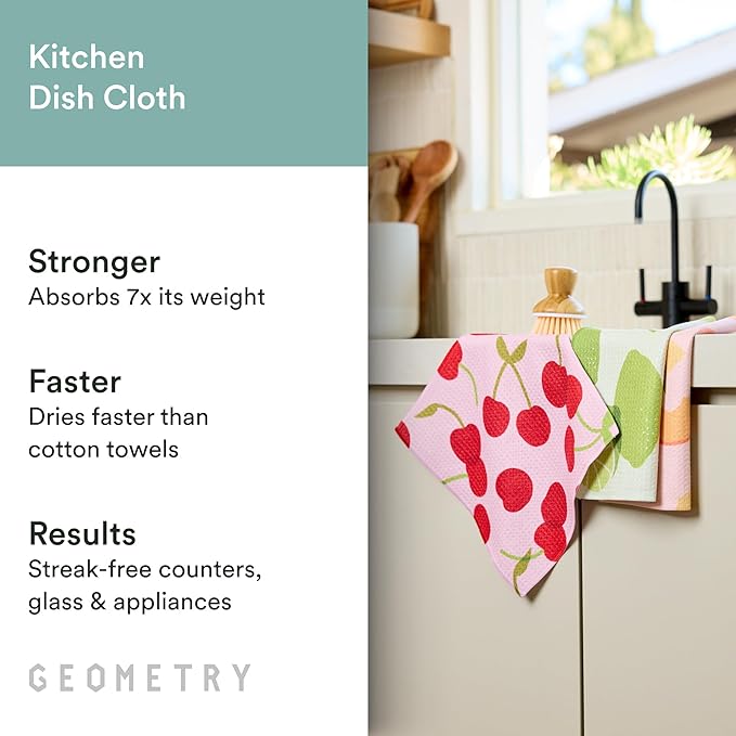 GEOMETRY Dishcloth – Spring & Summer Collection – Quick-Dry, Ultra-Absorbent, Reusable Microfiber Kitchen Towels for Drying & Cleaning - Fruit Fun - 3 Pack