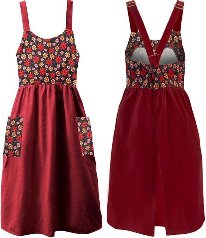 Uaussi Cotton Linen Apron Cross Back Work Apron for Women with Pockets Pinafore Dress X Cross Halter Apron for Chef Gardening
