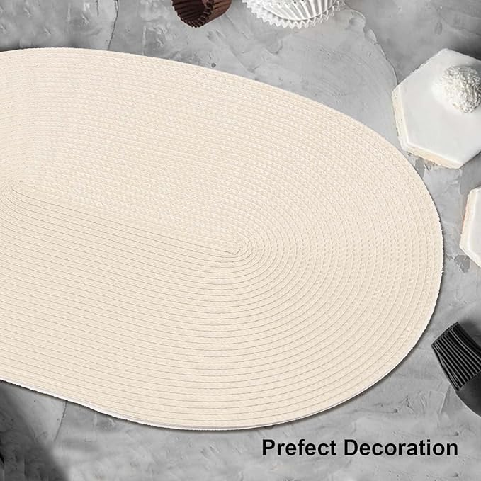 AHHFSMEI Placemats Set of 6 for Dining Table Washable Woven Non-Slip 18x12 inches Placemat Heat-Resistant Durable Table Mats for Dining Table Easy to Clean (Oval Beige, 6)