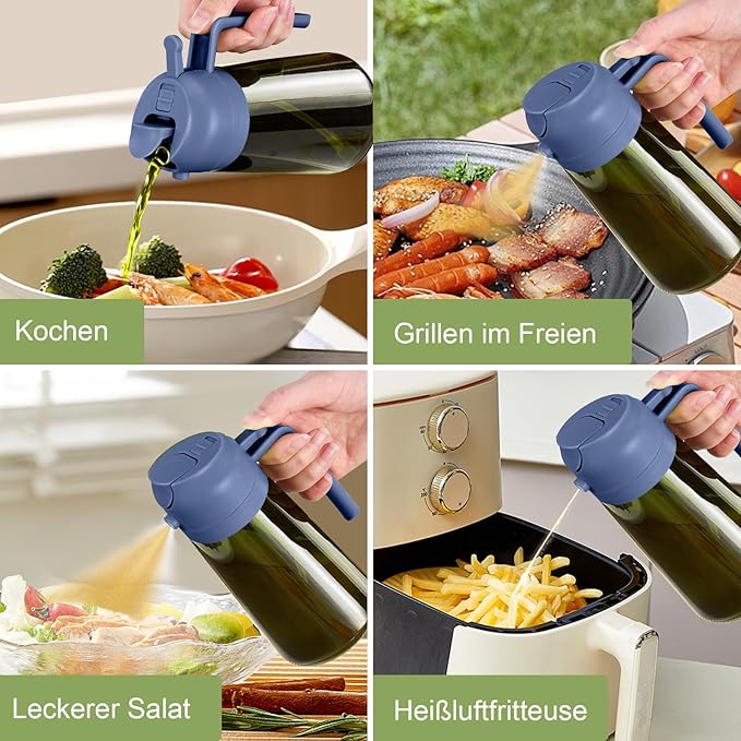 YARRAMATE 2Pcs 16oz/470ml Dark Green Oil Sprayer for Cooking with Stickers, Food-grade Premium 2 in 1 Olive Oil Dispenser Bottle for Kitchen Gadgets, Air Fryer, Salad, Frying, BBQ (Black&Navy)