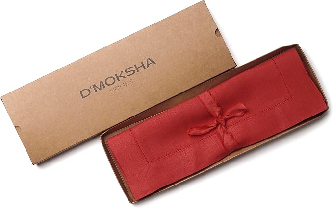 D'Moksha Homes Linen Placemats Set of 6 - Classic Hemstitch Bright Red Placemats 14 x 19 Inch - 100% Pure Linen Table Mats for Mothers Day, Spring - Handcrafted and Machine Washable