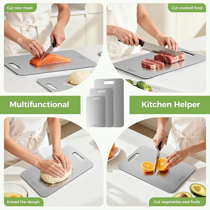 Titanium Cutting Board, 100% Pure Titanium Cutting Boards for Kitchen, Double-sided Titanium Cutting Boards,Separate Raw and Cooked Food Areas,Non-Toxic,Dishwasher Safe 13”L × 8”W