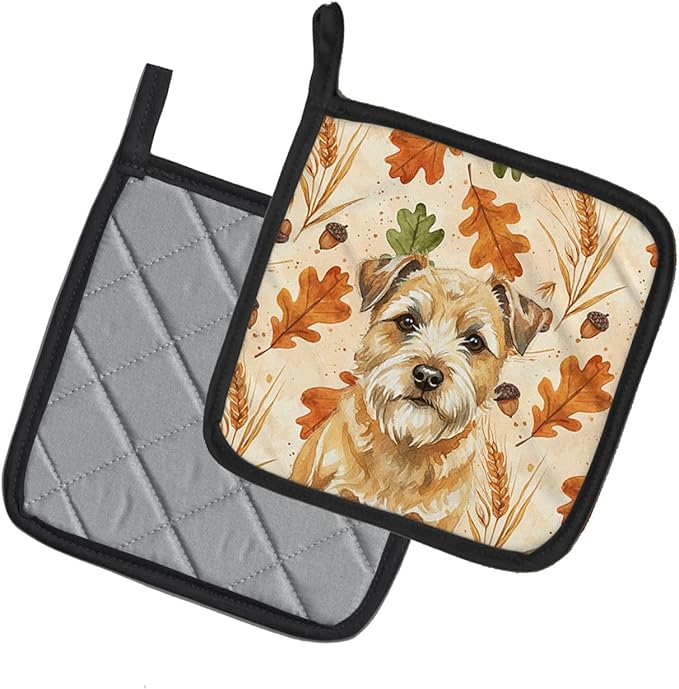 Caroline's Treasures Wheaten Border Terrier Heirloom Fall Pair of Pot Holders Pair 7.5x7.5 Quilted Insulated Hot Pads Decorative Kitchen Gift Made in USA