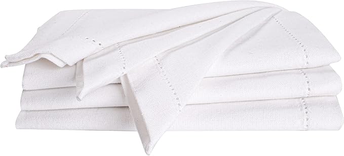 Palisa White Cotton Napkins Set of 4 | Premium Hemstitch Detailing Cloth Dinner Napkins 18x18 Inch | Soft Washable & Reusable Table Napkins for Everyday Use Weddings Parties Restaurants & Hotels
